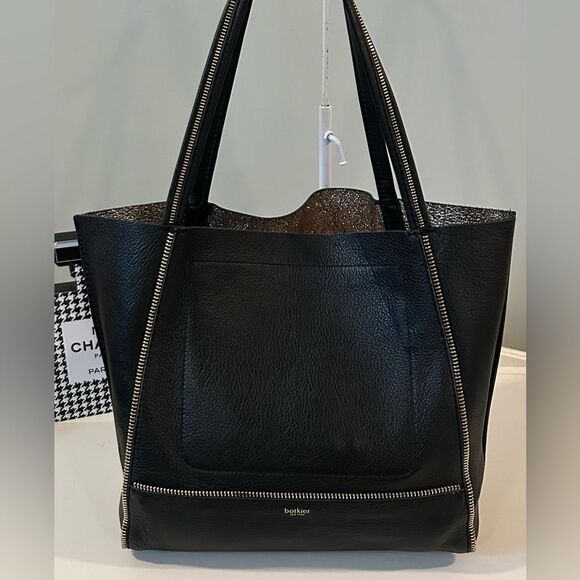 BOTKIER BLACK PEBBLE LEATHER SOHO ZIPPER TRIM TOTE SHOULDER BAG $298 - Picture 4 of 15